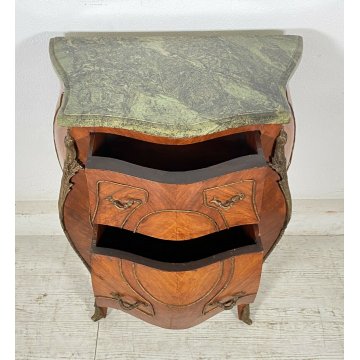 ANTICO COMODINO BOMBATO PIANO MARMO LEGNO NOCE 2 CASSETTI EPOCA 1800 OTTONE 