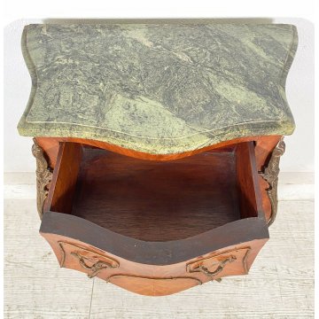 ANTICO COMODINO BOMBATO PIANO MARMO LEGNO NOCE 2 CASSETTI EPOCA 1800 OTTONE 