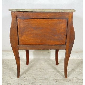 ANTICO COMODINO BOMBATO PIANO MARMO LEGNO NOCE 2 CASSETTI EPOCA 1800 OTTONE 