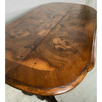 ANTICO TAVOLO BISCOTTO LUIGI FILIPPO LEGNO NOCE 1800 RADICA BIGLIA TAVOLINO OLD 