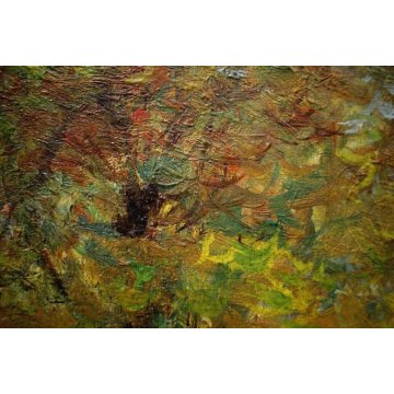 ANTICO PICCOLO QUADRO OLIO A. Salietti SCENA CACCIA FIGURA CACCIATORE CANE BOSCO