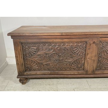 ANTICA CASSAPANCA LEGNO NOCE PLANCIA UNICA PANCA BAULE EPOCA 1800 OLD DECORATA 