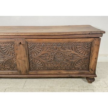 ANTICA CASSAPANCA LEGNO NOCE PLANCIA UNICA PANCA BAULE EPOCA 1800 OLD DECORATA 