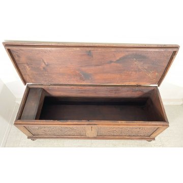 ANTICA CASSAPANCA LEGNO NOCE PLANCIA UNICA PANCA BAULE EPOCA 1800 OLD DECORATA 