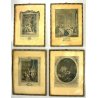lotto 4 QUADRI ANTICHE STAMPE ACQUERELLATE SCENE GALANTI VITA ARISTOCRATICA '800