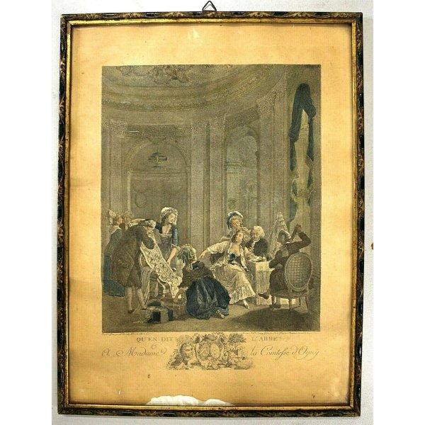 lotto 4 QUADRI ANTICHE STAMPE ACQUERELLATE SCENE GALANTI VITA ARISTOCRATICA  '800