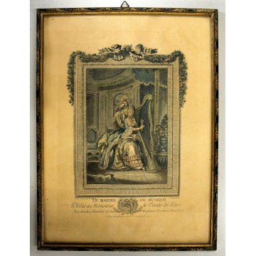 lotto 4 QUADRI ANTICHE STAMPE ACQUERELLATE SCENE GALANTI VITA ARISTOCRATICA '800