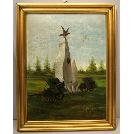 QUADRO DIPINTO MONUMENTO CADUTI AQUILA VITTORIA Alpini SOLDATO CANNONI GUERRA