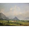 ANTICO QUADRO E. Demmin OLIO PAESAGGIO COLLINE Lago Maggiore Caldè MONTI VIGNA