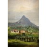 ANTICO QUADRO E. Demmin OLIO PAESAGGIO COLLINE Lago Maggiore Caldè MONTI VIGNA