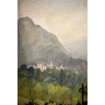 ANTICO QUADRO E. Demmin OLIO PAESAGGIO COLLINE Lago Maggiore Caldè MONTI VIGNA