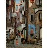 QUADRO DIPINTO OLIO M. Amoroso SCORCIO VITA QUARTIERE FIGURE VICOLO Napoli '900