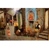 QUADRO DIPINTO OLIO M. Amoroso SCORCIO VITA QUARTIERE FIGURE VICOLO Napoli '900