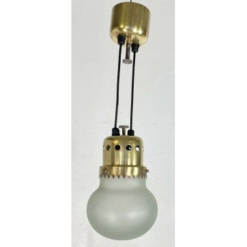 LAMPADARIO VINTAGE ATTR. ROBERTO ALOI VETRO OTTONE ANNI 50 DESIGN LAMP GLASS OLD