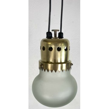 LAMPADARIO VINTAGE ATTR. ROBERTO ALOI VETRO OTTONE ANNI 50 DESIGN LAMP GLASS OLD