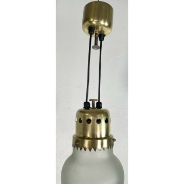 LAMPADARIO VINTAGE ATTR. ROBERTO ALOI VETRO OTTONE ANNI 50 DESIGN LAMP GLASS OLD