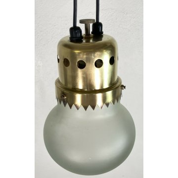 LAMPADARIO VINTAGE ATTR. ROBERTO ALOI VETRO OTTONE ANNI 50 DESIGN LAMP GLASS OLD