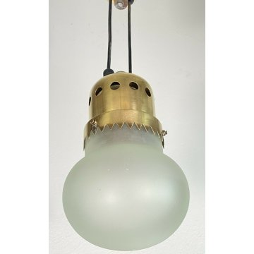 LAMPADARIO VINTAGE ATTR. ROBERTO ALOI VETRO OTTONE ANNI 50 DESIGN LAMP GLASS OLD