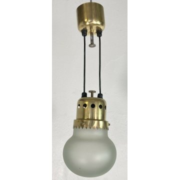 LAMPADARIO VINTAGE ATTR. ROBERTO ALOI VETRO OTTONE ANNI 50 DESIGN LAMP GLASS OLD