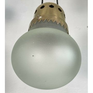 LAMPADARIO VINTAGE ATTR. ROBERTO ALOI VETRO OTTONE ANNI 50 DESIGN LAMP GLASS OLD