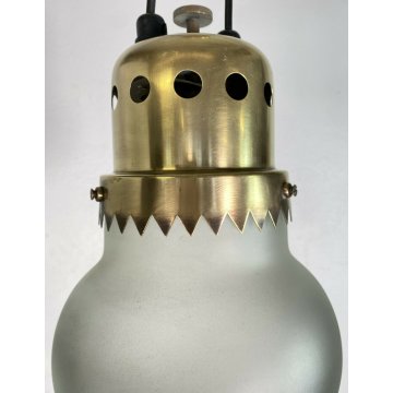 LAMPADARIO VINTAGE ATTR. ROBERTO ALOI VETRO OTTONE ANNI 50 DESIGN LAMP GLASS OLD