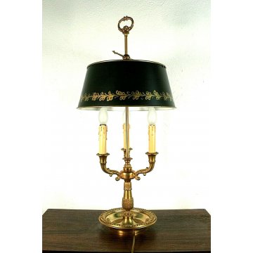 LAMPADA TAVOLO BASE OTTONE PARALUME REGOLABILE METALLO DECORO ORO 3 LUMI '900