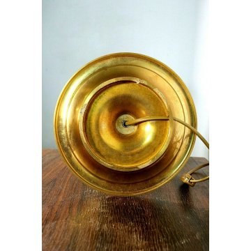 LAMPADA TAVOLO BASE OTTONE PARALUME REGOLABILE METALLO DECORO ORO 3 LUMI '900