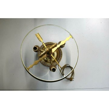 LAMPADA TAVOLO BASE OTTONE PARALUME REGOLABILE METALLO DECORO ORO 3 LUMI '900