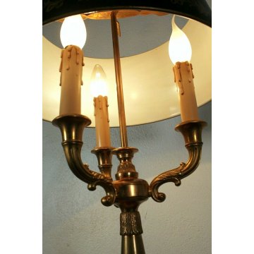 LAMPADA TAVOLO BASE OTTONE PARALUME REGOLABILE METALLO DECORO ORO 3 LUMI '900