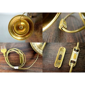 LAMPADA TAVOLO BASE OTTONE PARALUME REGOLABILE METALLO DECORO ORO 3 LUMI '900