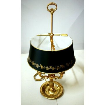 LAMPADA TAVOLO BASE OTTONE PARALUME REGOLABILE METALLO DECORO ORO 3 LUMI '900