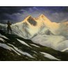 ANTICO QUADRO DIPINTO OLIO SOLDATO MILITARE ALPINO ALPI NEVE TRAMONTO MONTE ROSA