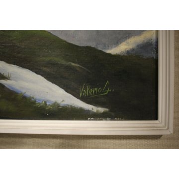 ANTICO QUADRO DIPINTO OLIO SOLDATO MILITARE ALPINO ALPI NEVE TRAMONTO MONTE ROSA