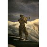 ANTICO QUADRO DIPINTO OLIO SOLDATO MILITARE ALPINO ALPI NEVE TRAMONTO MONTE ROSA