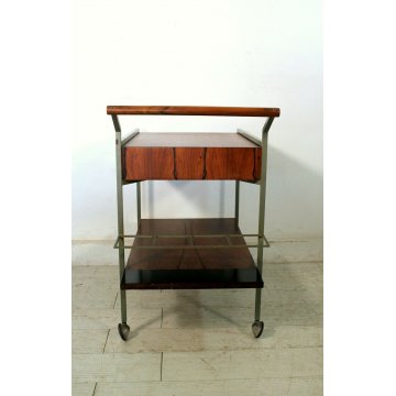 CARRELLO BAR COCKTAIL SERVING TABLE DESIGN MODERNISTA NOCE ACCIAIO ANNI '60