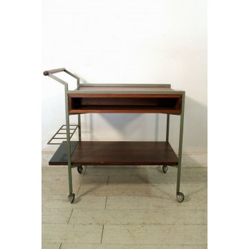 CARRELLO BAR COCKTAIL SERVING TABLE DESIGN MODERNISTA NOCE ACCIAIO ANNI '60