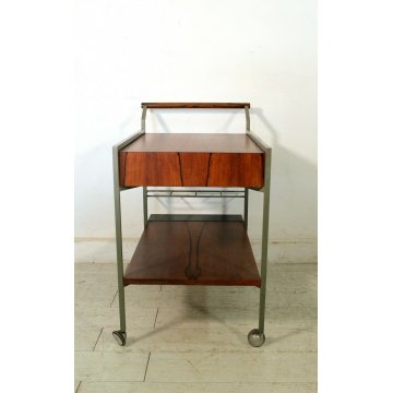 CARRELLO BAR COCKTAIL SERVING TABLE DESIGN MODERNISTA NOCE ACCIAIO ANNI '60