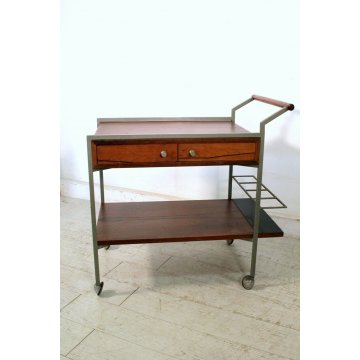 CARRELLO BAR COCKTAIL SERVING TABLE DESIGN MODERNISTA NOCE ACCIAIO ANNI '60