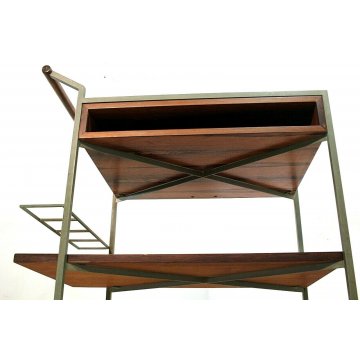 CARRELLO BAR COCKTAIL SERVING TABLE DESIGN MODERNISTA NOCE ACCIAIO ANNI '60