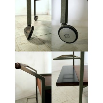 CARRELLO BAR COCKTAIL SERVING TABLE DESIGN MODERNISTA NOCE ACCIAIO ANNI '60
