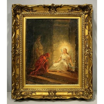 ANTICO QUADRO DIPINTO OLIO TELA ATT. Ticozzi Basilio Dante Virgilio Beatrice 800
