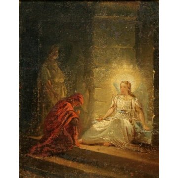ANTICO QUADRO DIPINTO OLIO TELA ATT. Ticozzi Basilio Dante Virgilio Beatrice 800