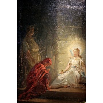 ANTICO QUADRO DIPINTO OLIO TELA ATT. Ticozzi Basilio Dante Virgilio Beatrice 800