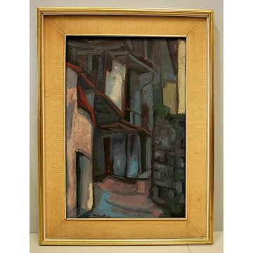QUADRO DIPINTO Fulvio Platinetti SCORCIO CORTE CASCINE BALLATOIO NEOREALISMO '60
