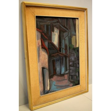 QUADRO DIPINTO Fulvio Platinetti SCORCIO CORTE CASCINE BALLATOIO NEOREALISMO '60