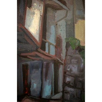 QUADRO DIPINTO Fulvio Platinetti SCORCIO CORTE CASCINE BALLATOIO NEOREALISMO '60