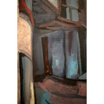 QUADRO DIPINTO Fulvio Platinetti SCORCIO CORTE CASCINE BALLATOIO NEOREALISMO '60