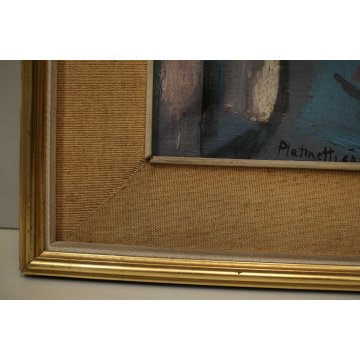 QUADRO DIPINTO Fulvio Platinetti SCORCIO CORTE CASCINE BALLATOIO NEOREALISMO '60
