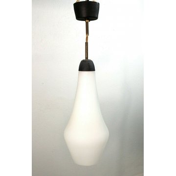 LAMPADARIO VINTAGE DESIGN ATTR.STILNOVO SOSPENSIONE METALLO VETRO OPALINO '50/60