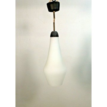 LAMPADARIO VINTAGE DESIGN ATTR.STILNOVO SOSPENSIONE METALLO VETRO OPALINO '50/60